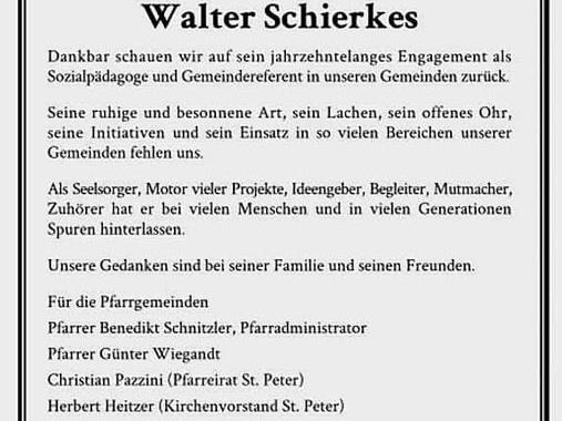 Traueranzeige Walter Schierkes